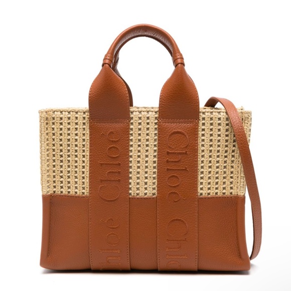 Brand New Chloé small Woody tote bag (caramel brown leather woven raffia design) - Picture 3 of 16